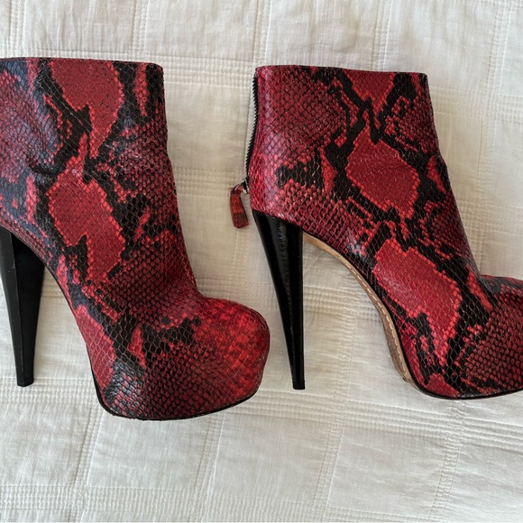 Red Snake Print High Heel Ankle Boots - Picture 4 of 10